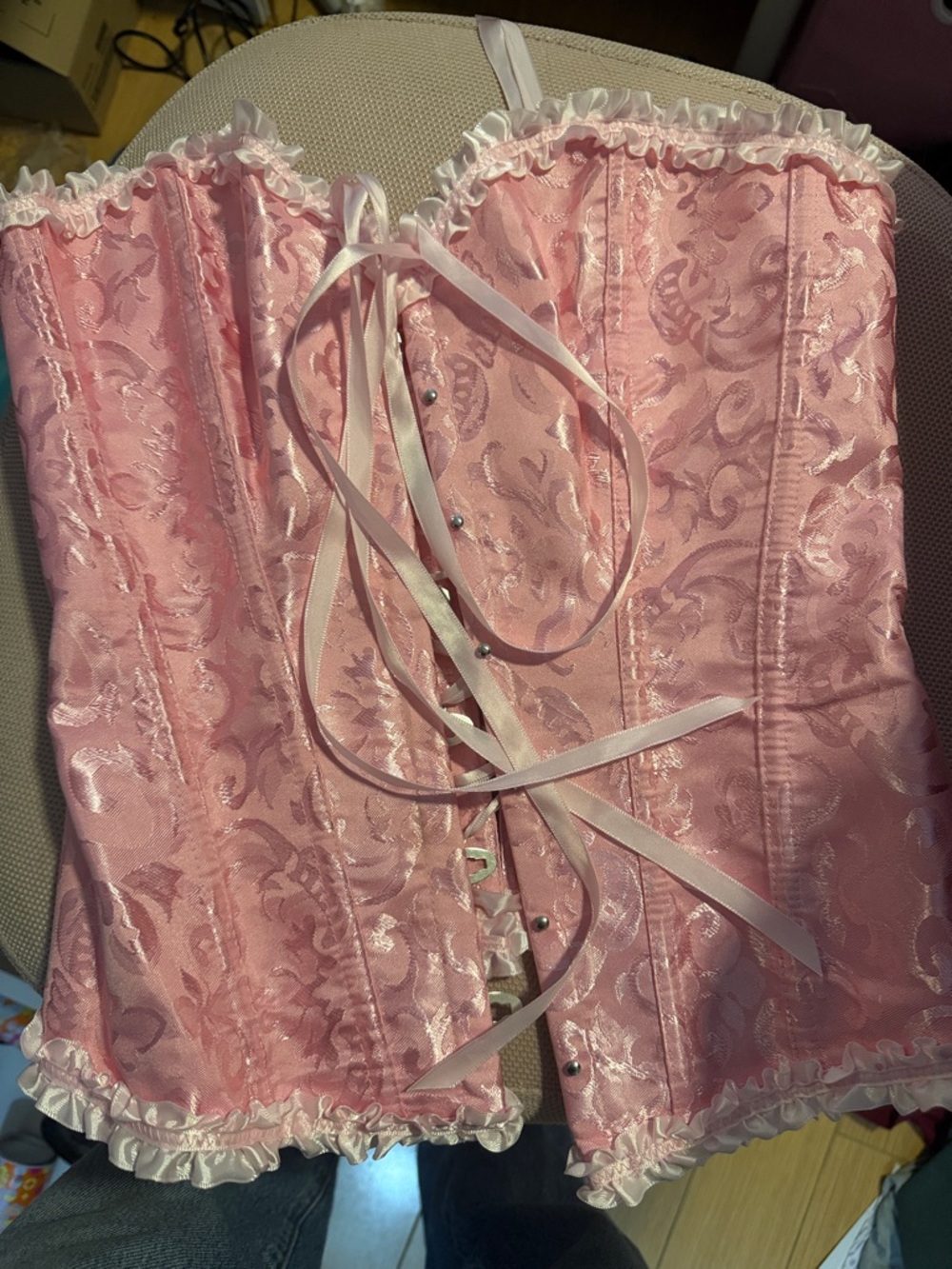 Pink Satin Lace-Up Bustier Corset Top